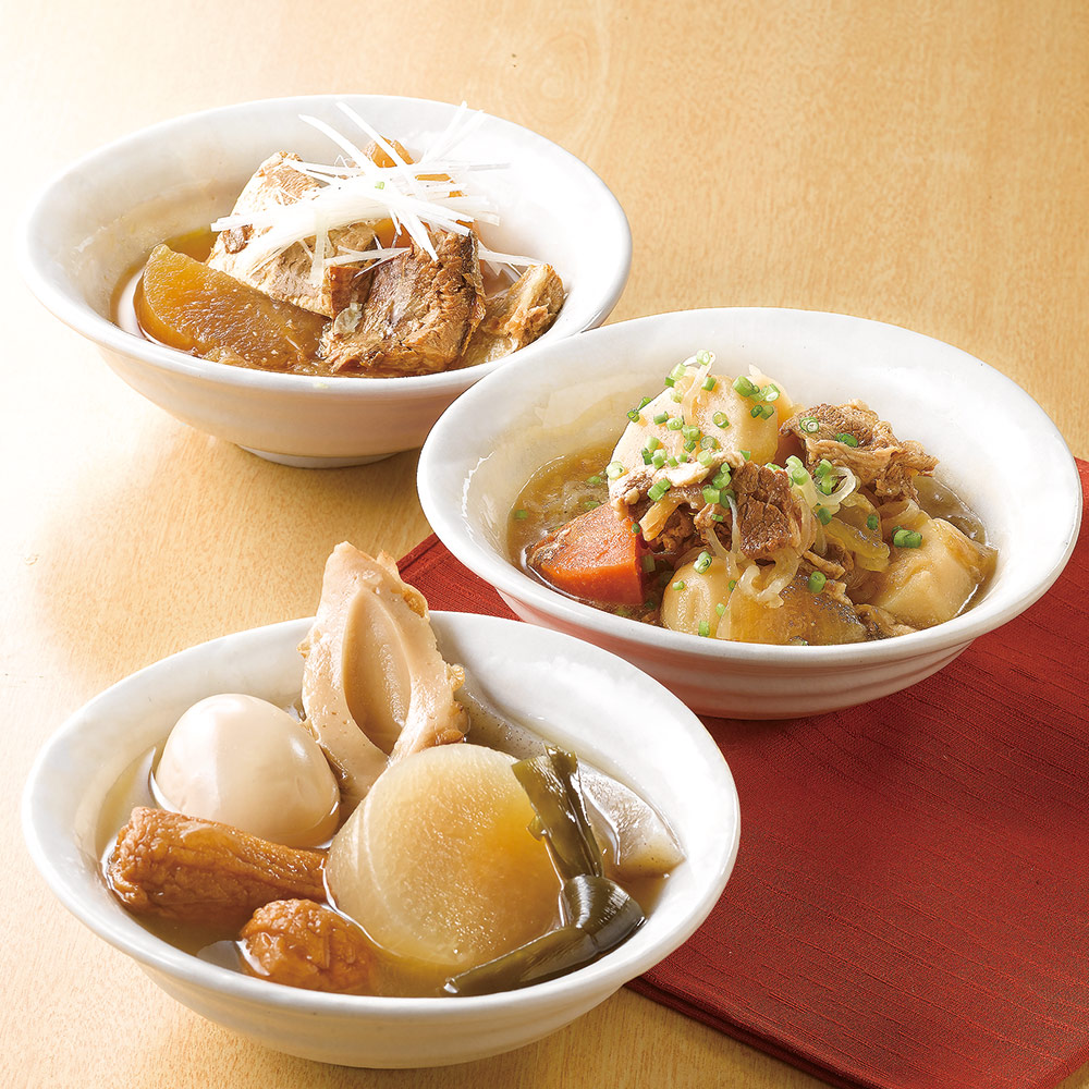 長期保存おふくろの味惣菜セット 3種6袋 (おでん・肉じゃが・ぶり大根) 【メーカー直送品：他商品と同時購入不可】 [22209] (202411)