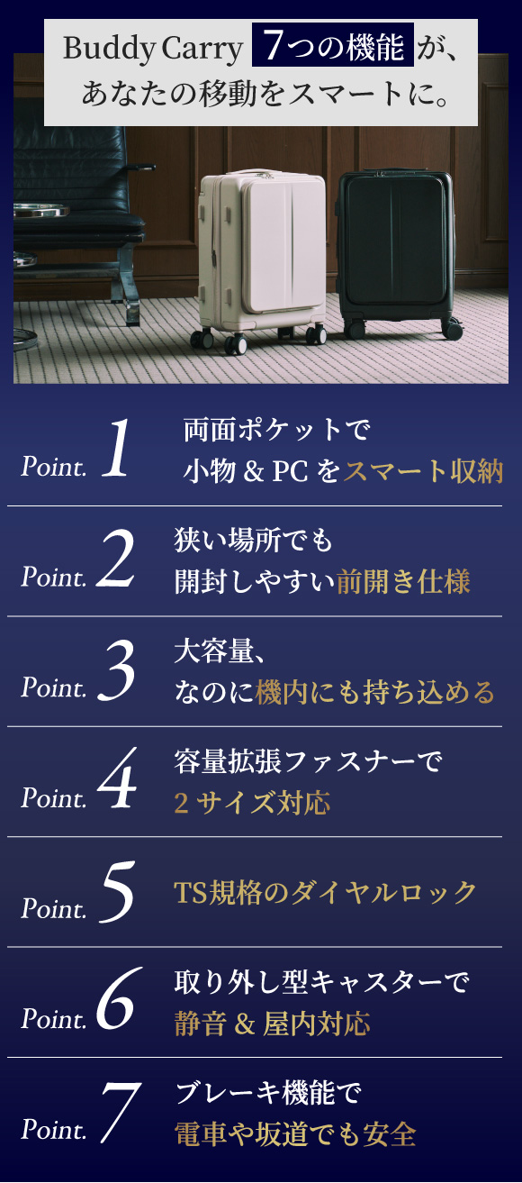 BuddyCarryの7つの機能が、あなたの移動をスマートに