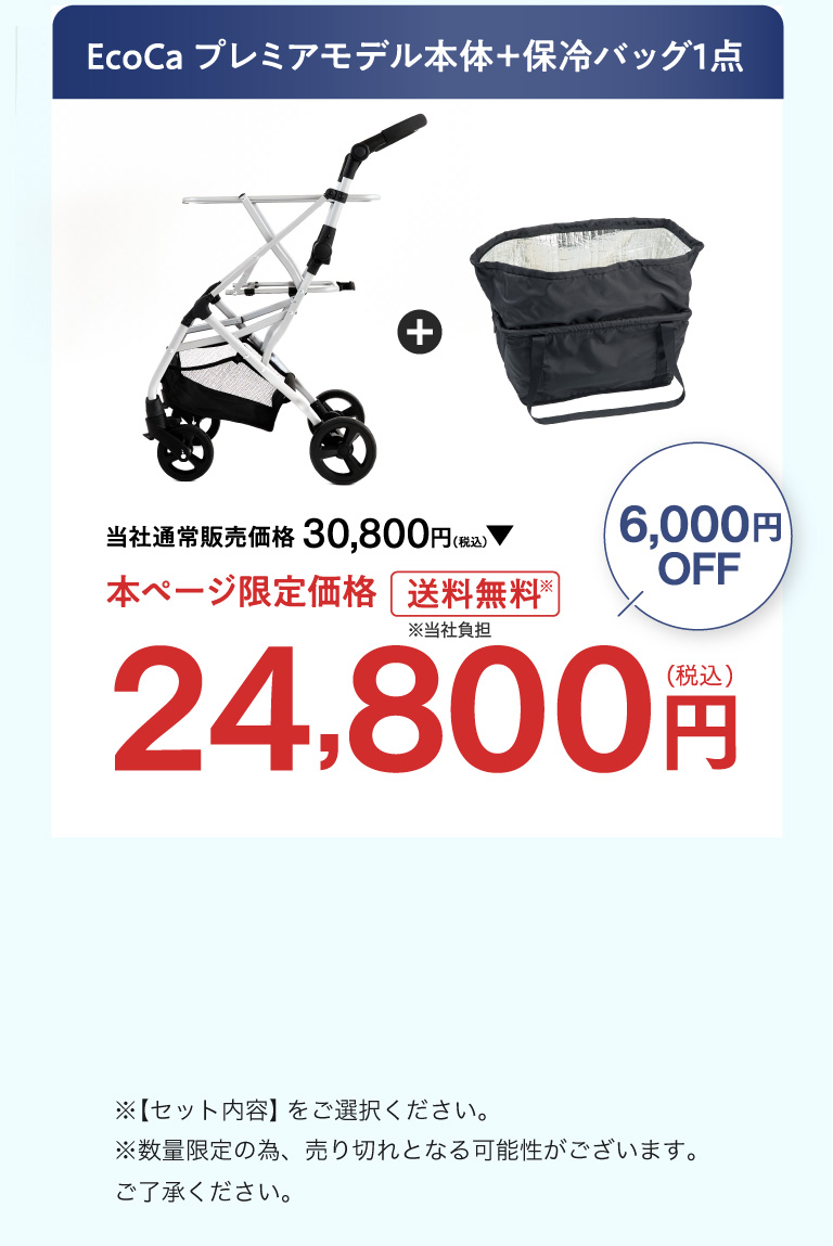 Ecocaプレミアモデル本体＋保冷バッグ１点 本ページ限定価格 24,800円