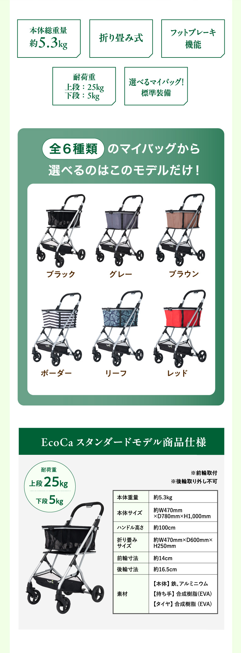 Ecocaスタンダードモデルの商品仕様