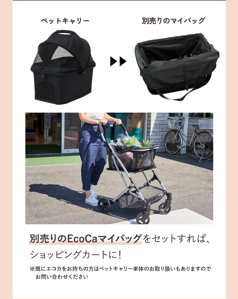 別売りのEcoCaマイバッグをセットすれば、ショッピングカートに！