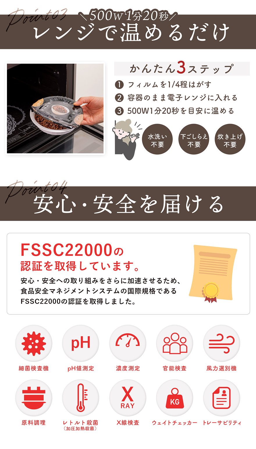 500W1分20秒 レンジで温めるだけ｜安心・安全を届ける